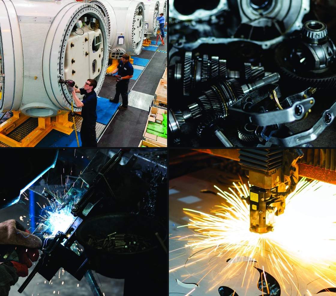 Machine assembly, gearbox parts, welding and laser cutting in engineering plants